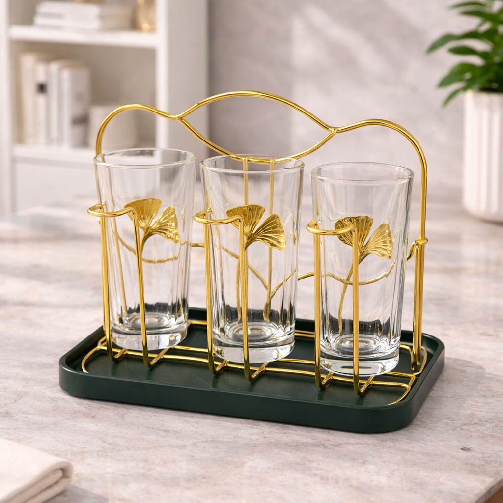 Luxury Gold Glass Stand with Tray