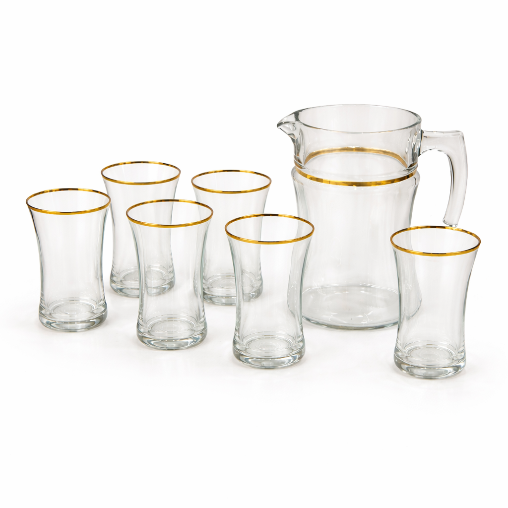 Premium Golden Turkish 7PCS Water Set – 1 Jug & 6 Gold Rim Glasses