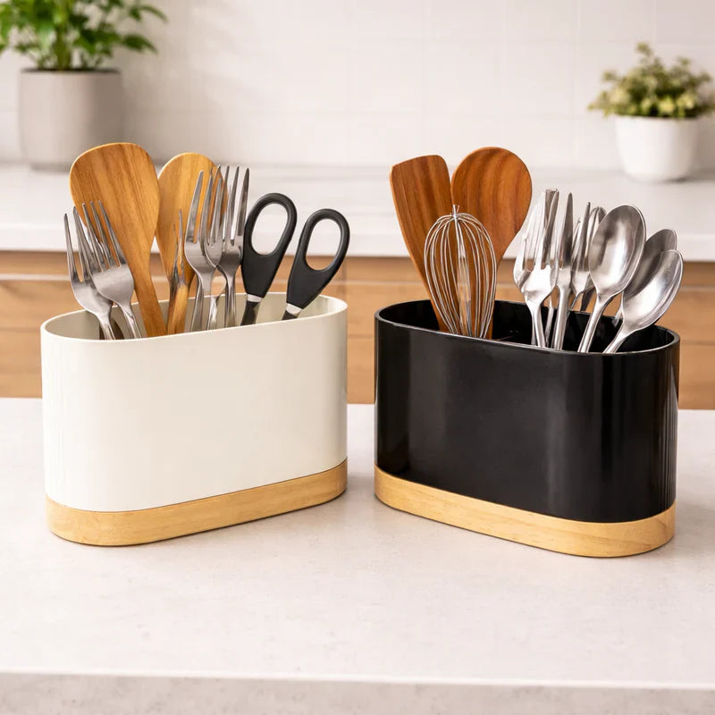 Modern Dual Tone Cutlery Utensil Holder Set
