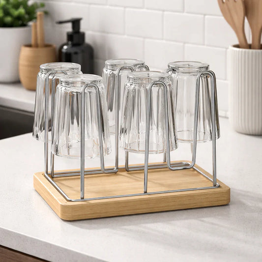 Glass stand with Wooden base