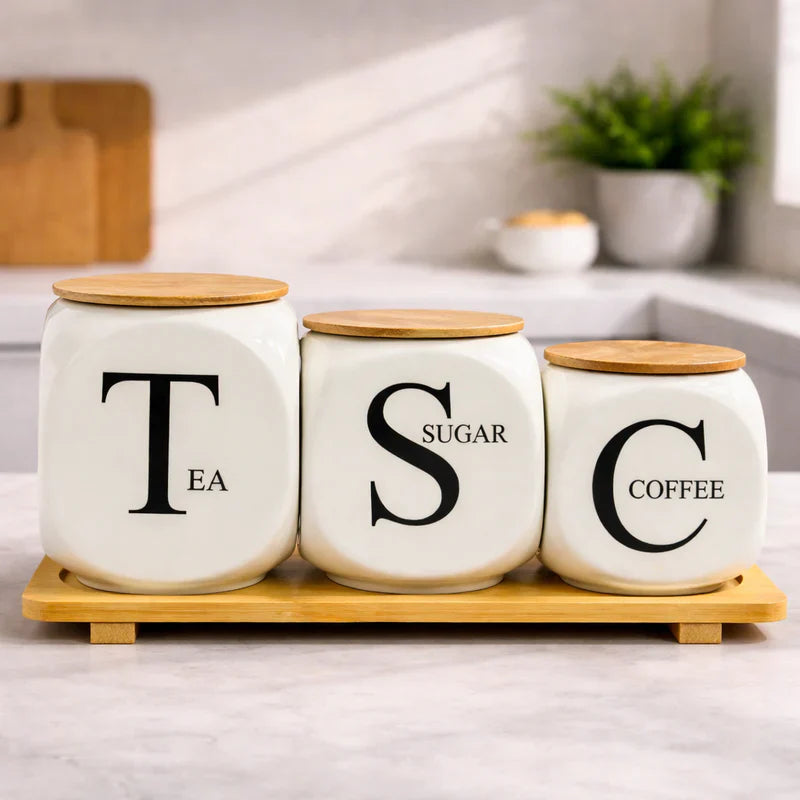 Tea Sugar Coffee Ceramic Storage Jar Set
