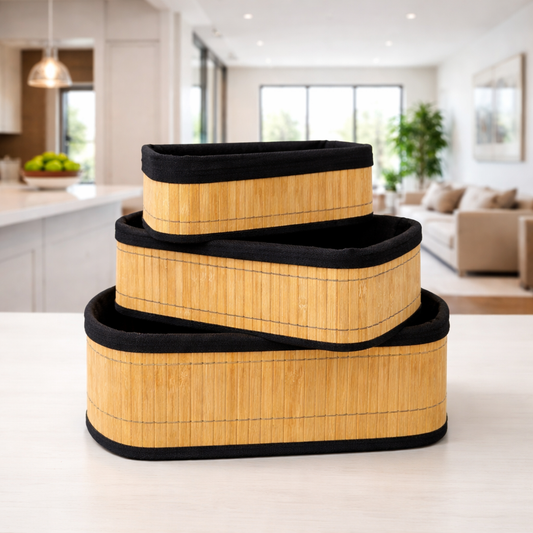 Multipurpose Bamboo Basket Set Black Square