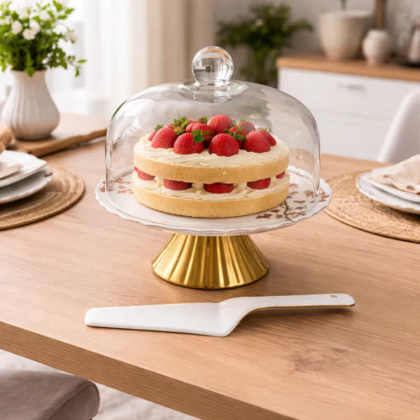 Luxury 11.5" Cake Stand with Glass Lid & Lifter