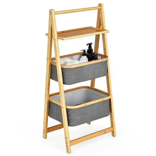 2 Tier Laundry Hamper With Shelf-Natural