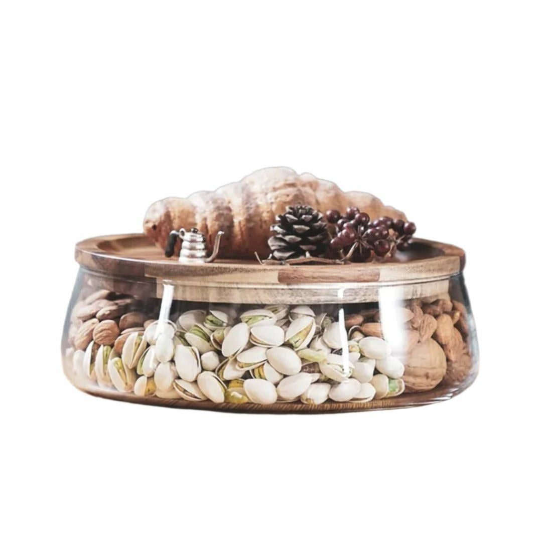 Transparent Glass Serving Box Style Tray With Wooden Lid
