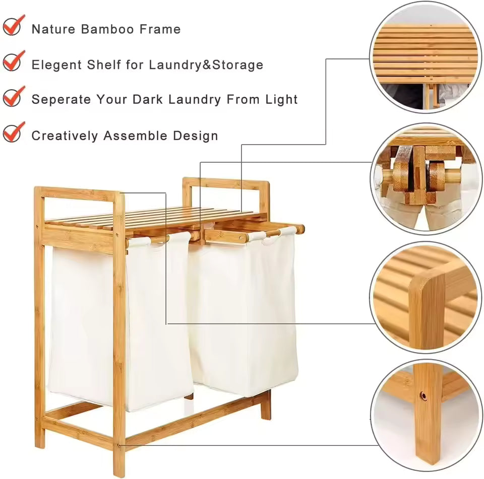 Bamboo Laundry Hamper With Dual Compartments