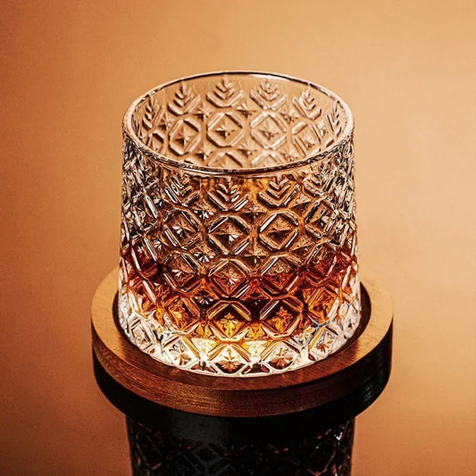 Spinning Glass With Wood Coasters