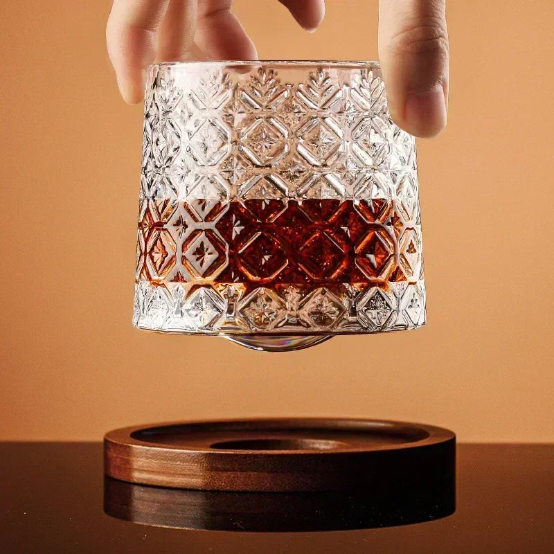 Spinning Glass With Wood Coasters