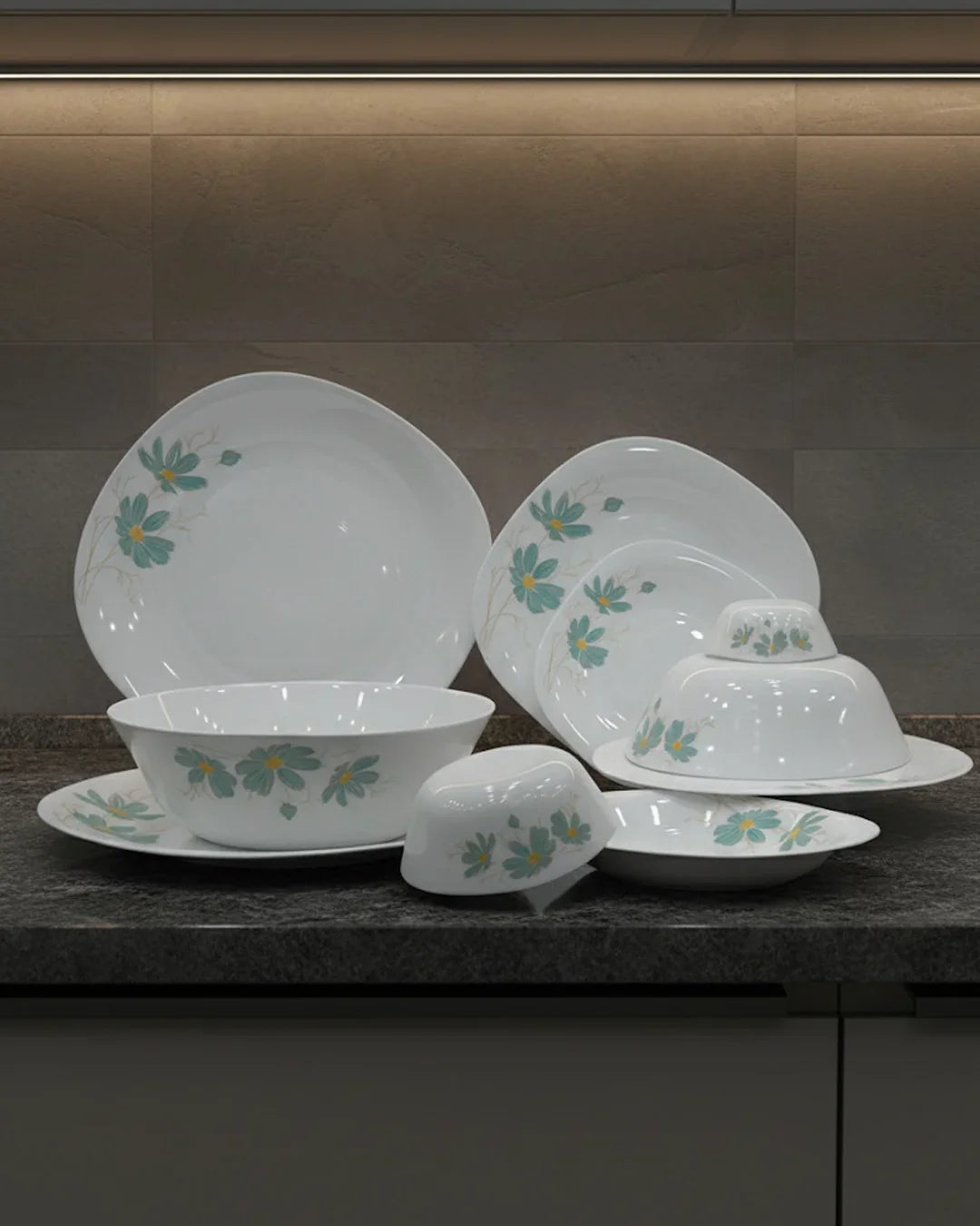 26-Piece Premium Opal Dinner Set – Blue Floral Design