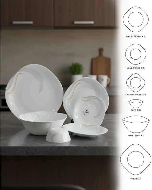 26-Piece Premium Opal Dinner Set – Minimal Line Pattern