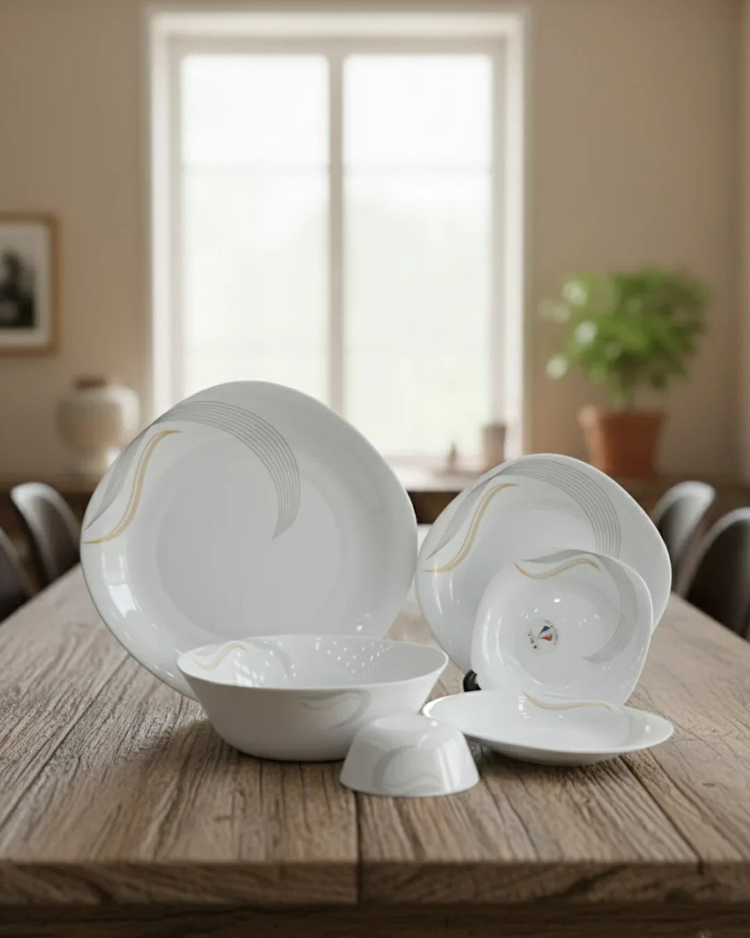 26-Piece Premium Opal Dinner Set – Minimal Line Pattern