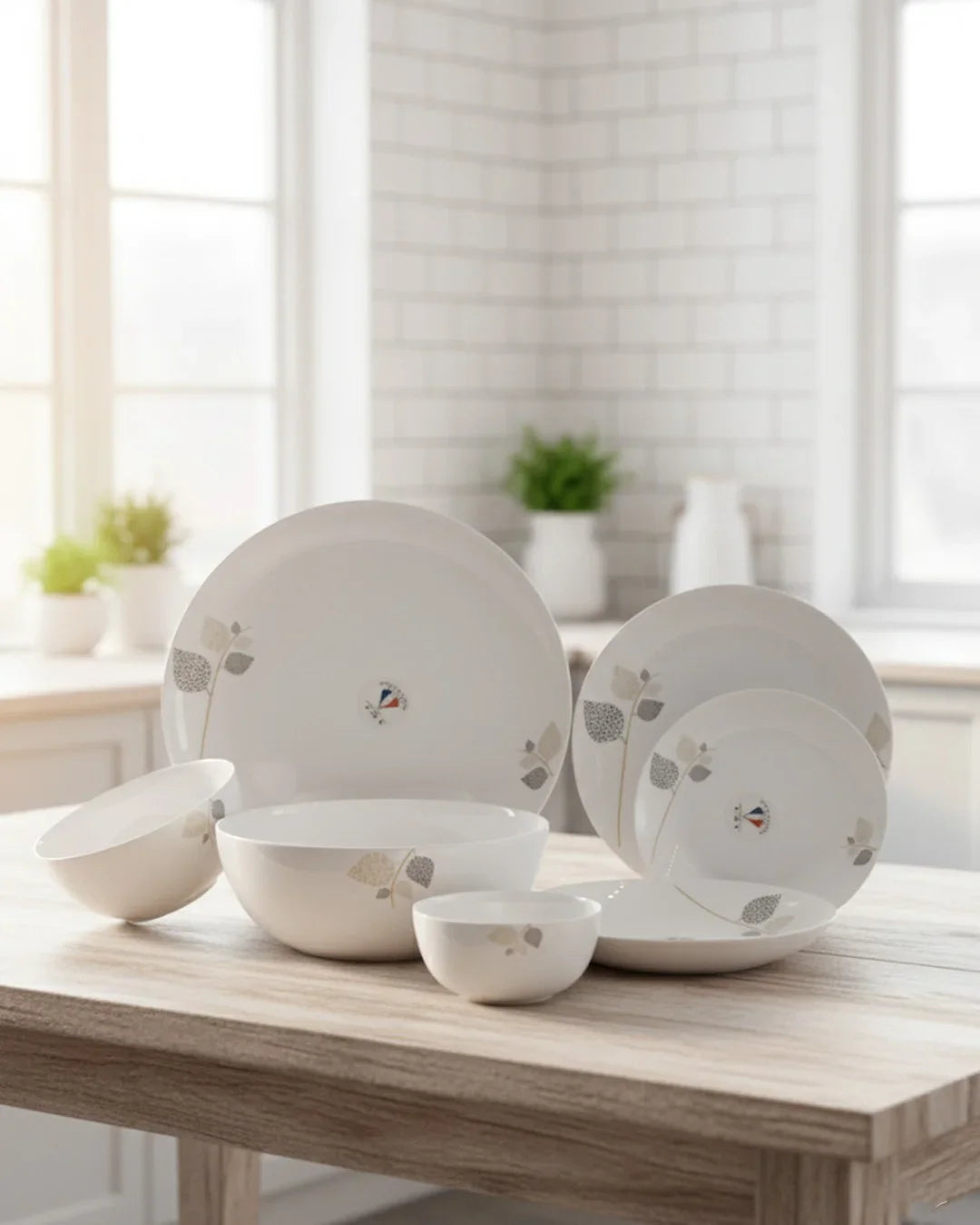 26-Piece Premium Opal Dinner Set – Leaf Pattern Design