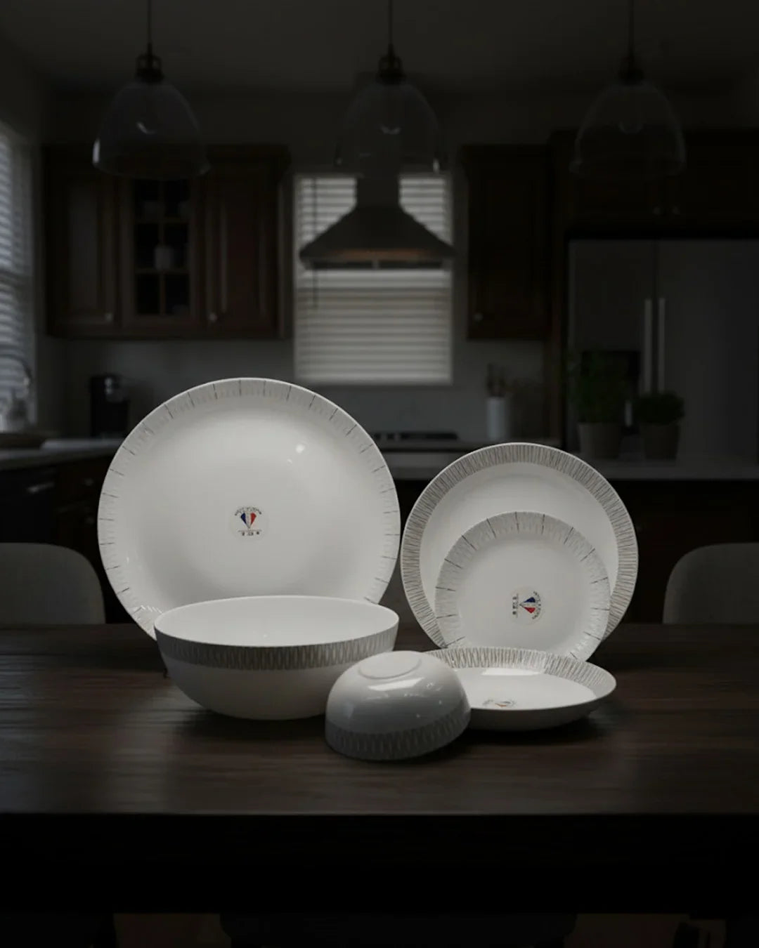 26-Piece Premium Opal Dinner Set – Grey Line Design