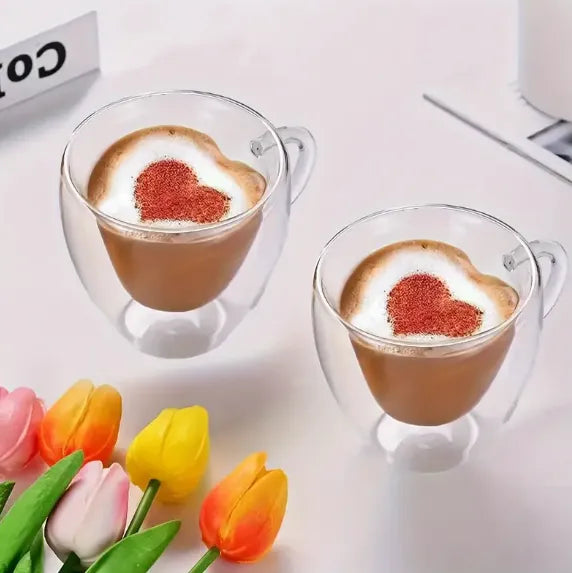 Double Wall Glass Mug | Heart Shape