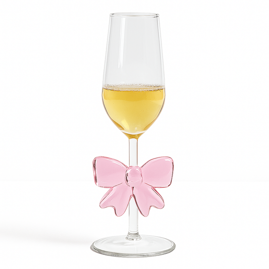 Pink Bow Champagne Flute Glass