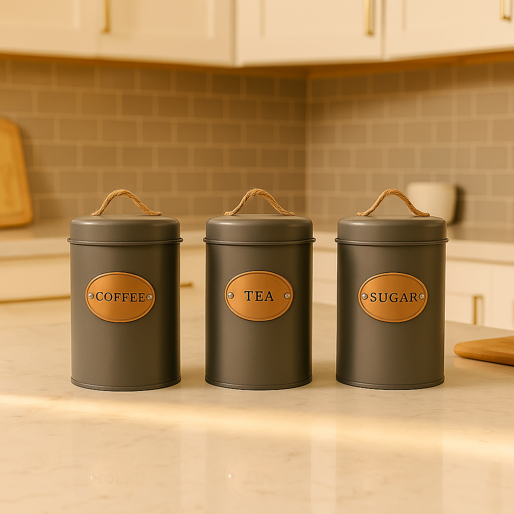Luxury Tea, Coffee, & Sugar Jars  Grey