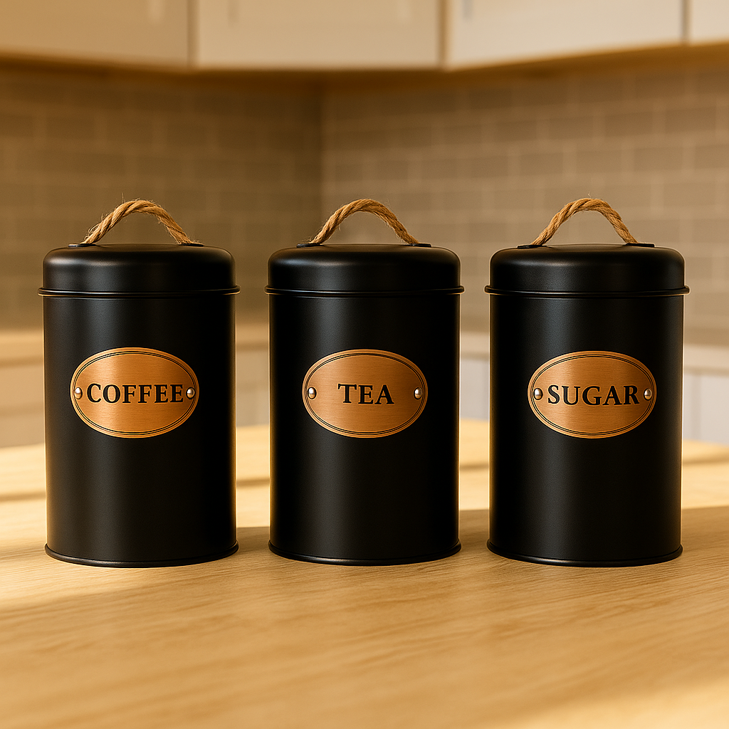 Luxury Tea, Coffee, & Sugar Jars Black