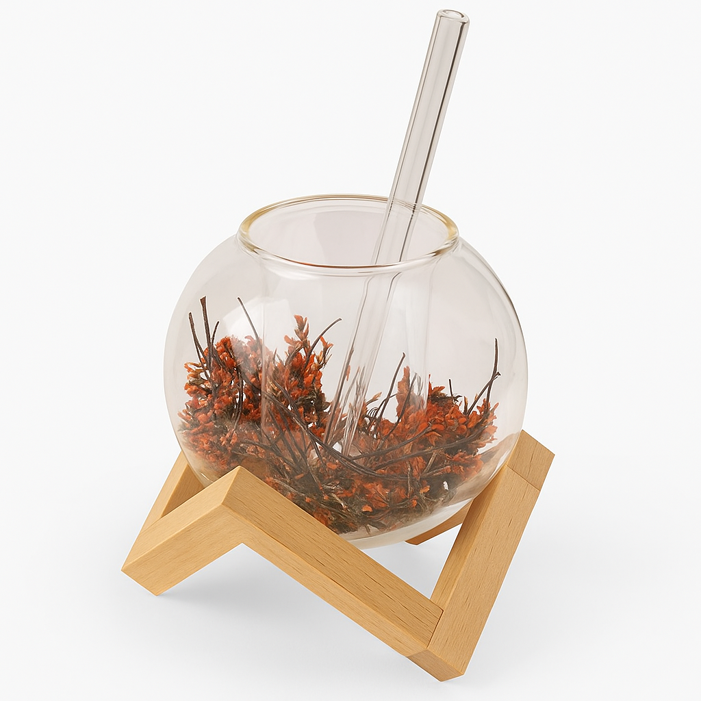 Dried Flower Double-Walled Lunar Cocktail Glass With Stand & Glass Straw – 250ml
