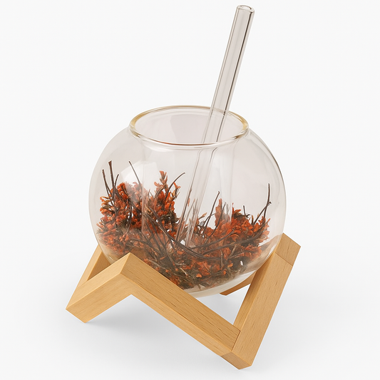 Dried Flower Double-Walled Lunar Cocktail Glass With Stand & Glass Straw – 250ml