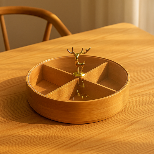 Round Wooden 4 Portion Dry Fruit Box with Lid