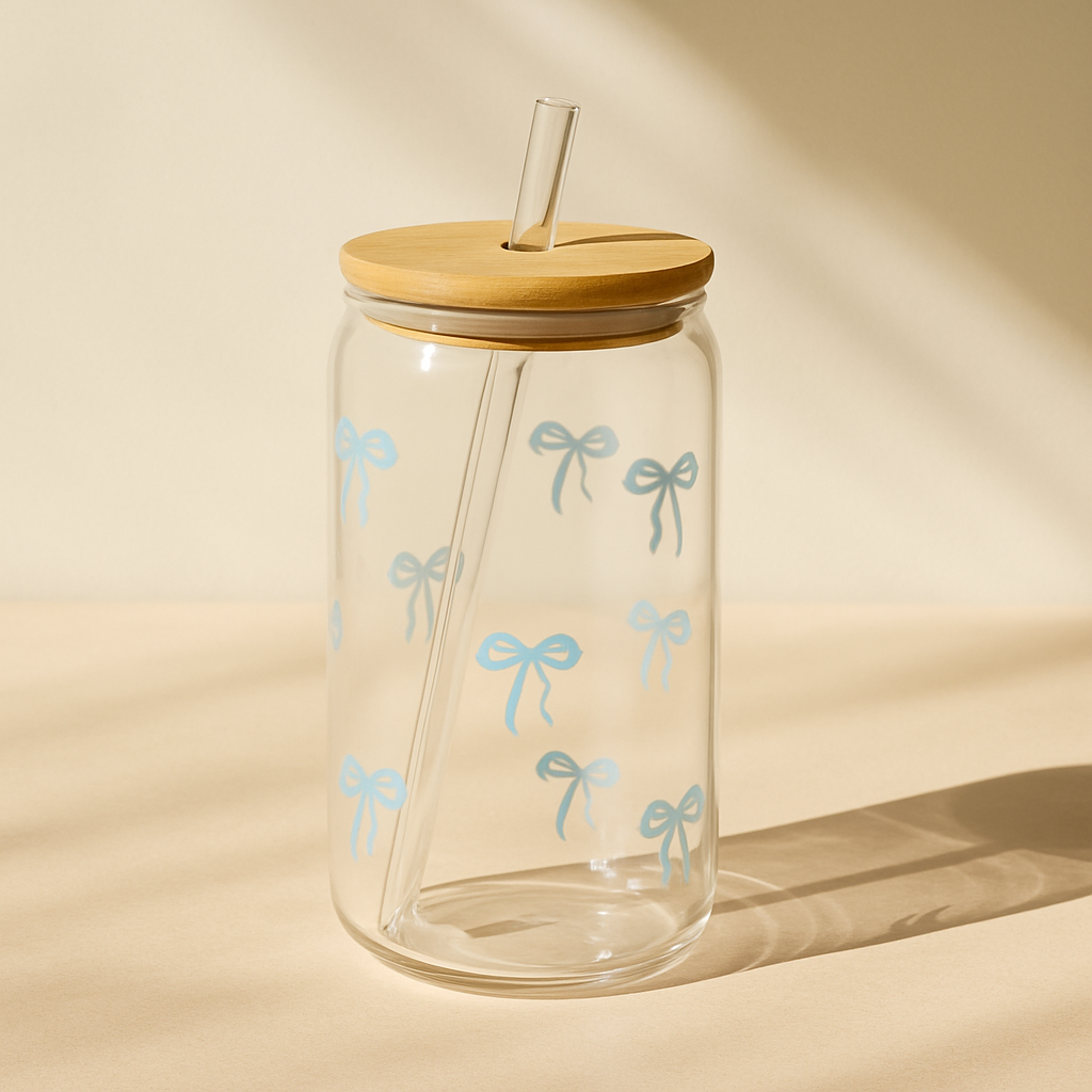 Bow Style Mason Jar With Straw Tumbler