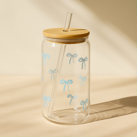 Bow Style Mason Jar With Straw Tumbler