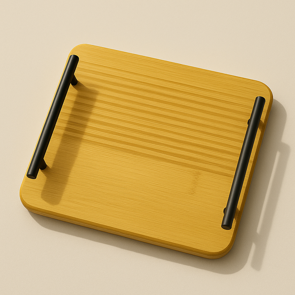 2-Piece Bamboo Serving Premium Tray Set with Black Metal Handles