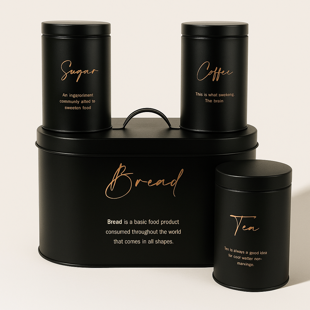 4-Piece Metal Bread Box and Canister Set - Black