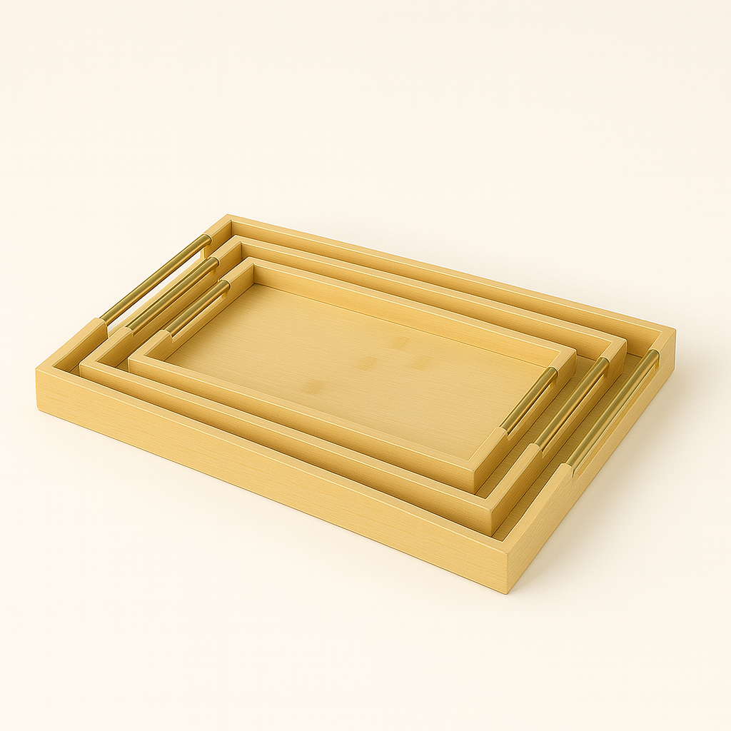 3 Pcs Modern Table Serving Tray Set (Golden Handle)