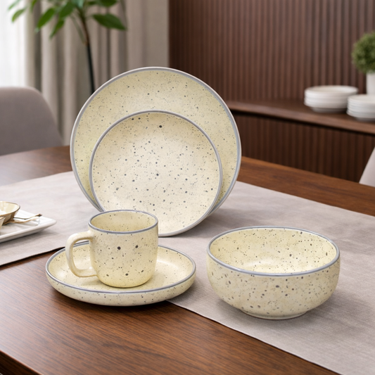24Pcs Luxury Ceramic Dinner Set - Cream Mozzaik Style