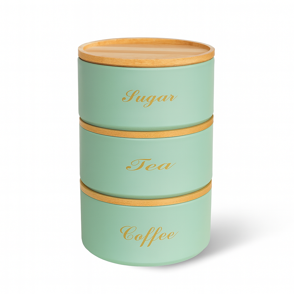 3 PCS Stacking Metal Canister Set - Mint Green