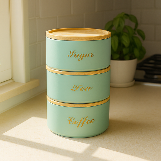 3 PCS Stacking Metal Canister Set - Mint Green