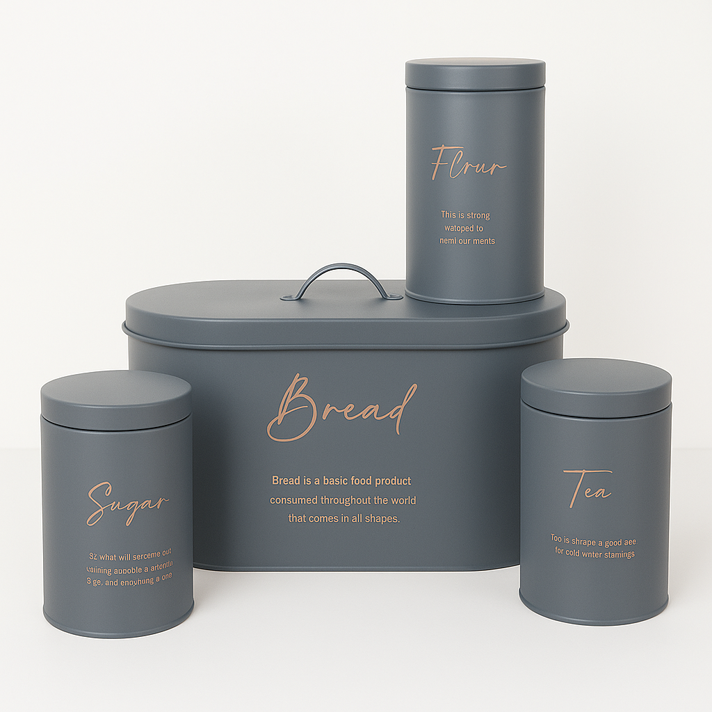 4-Piece Metal Bread Box and Canister Set - Grey
