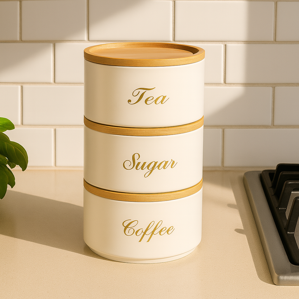 3 PCS Stacking Metal Canister Set - White