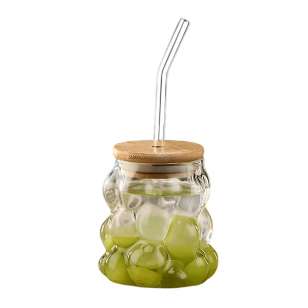 Korean Boba Tea Bubble Glass CTumbler with Bamboo Lid & Straw