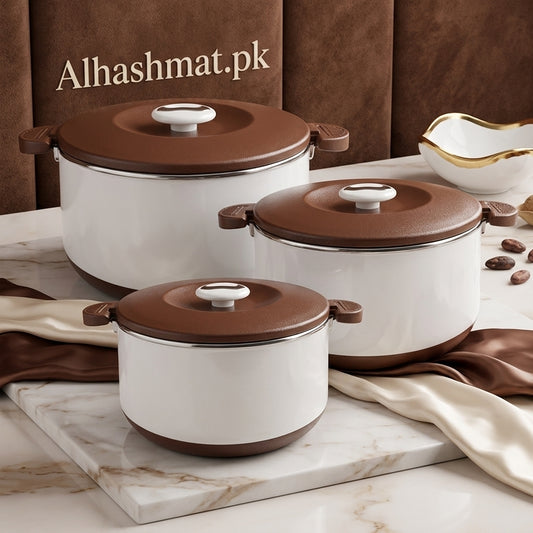 Luxury Thailand Made Set Of 3 PCS Insulated Food Warmer Hotpot - Choco Brown