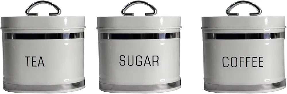 Coffee, Tea, Sugar Jars With Luxury White Breadbox