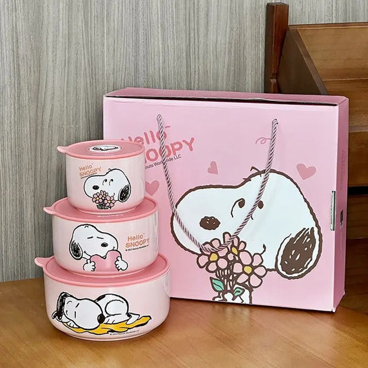 Hello Snoopy Food Storage Ceramic Bowl Set Of 3 PCS