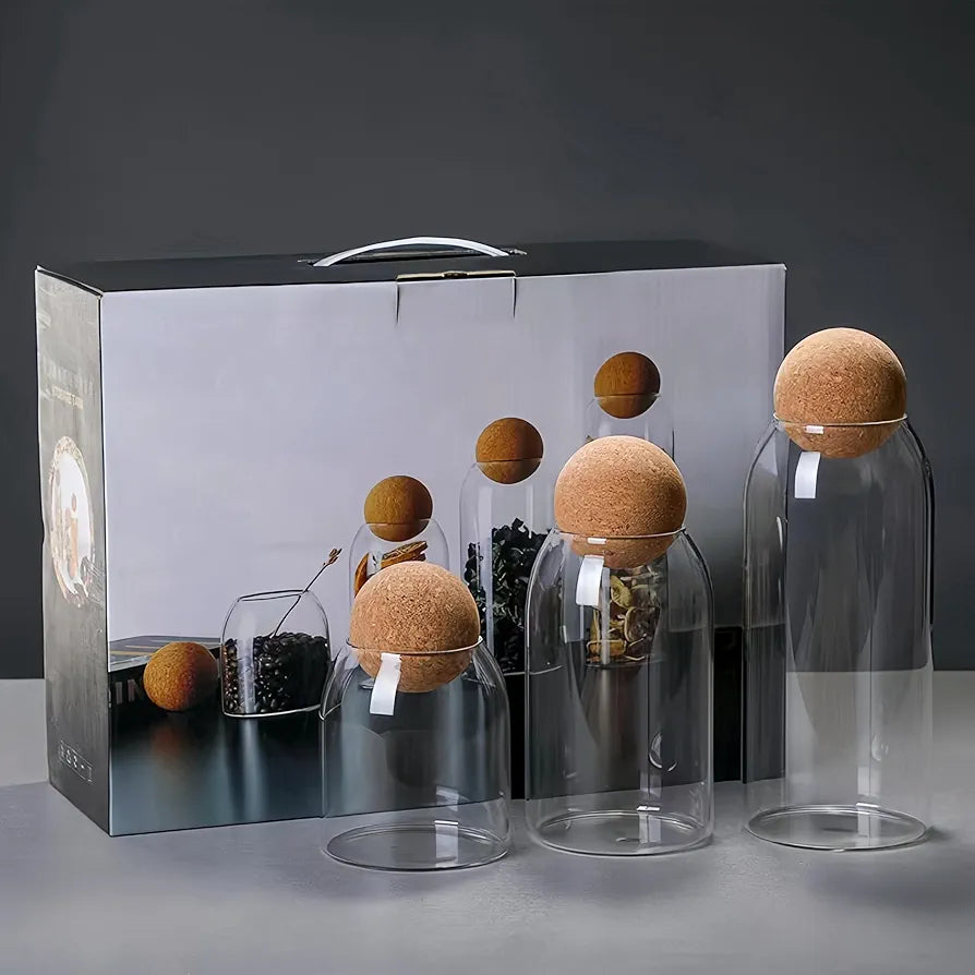 Transparent Multi Purpose Jars With Airtight Cork Lid Ball.