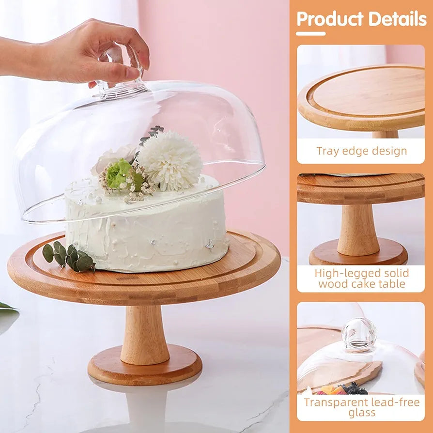 Wooden cake stands with a Glass dome