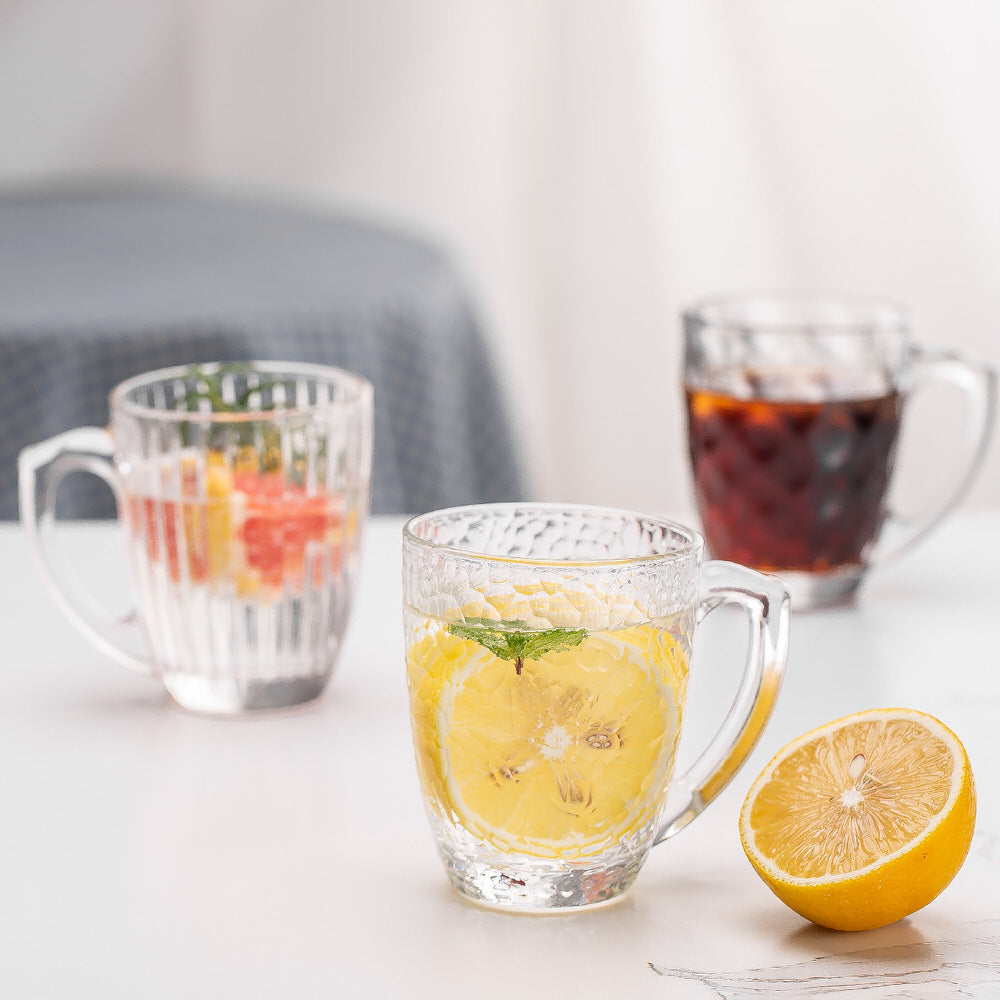 Textured Glass Tea, Coffee Cup 230ML 6 Pieces