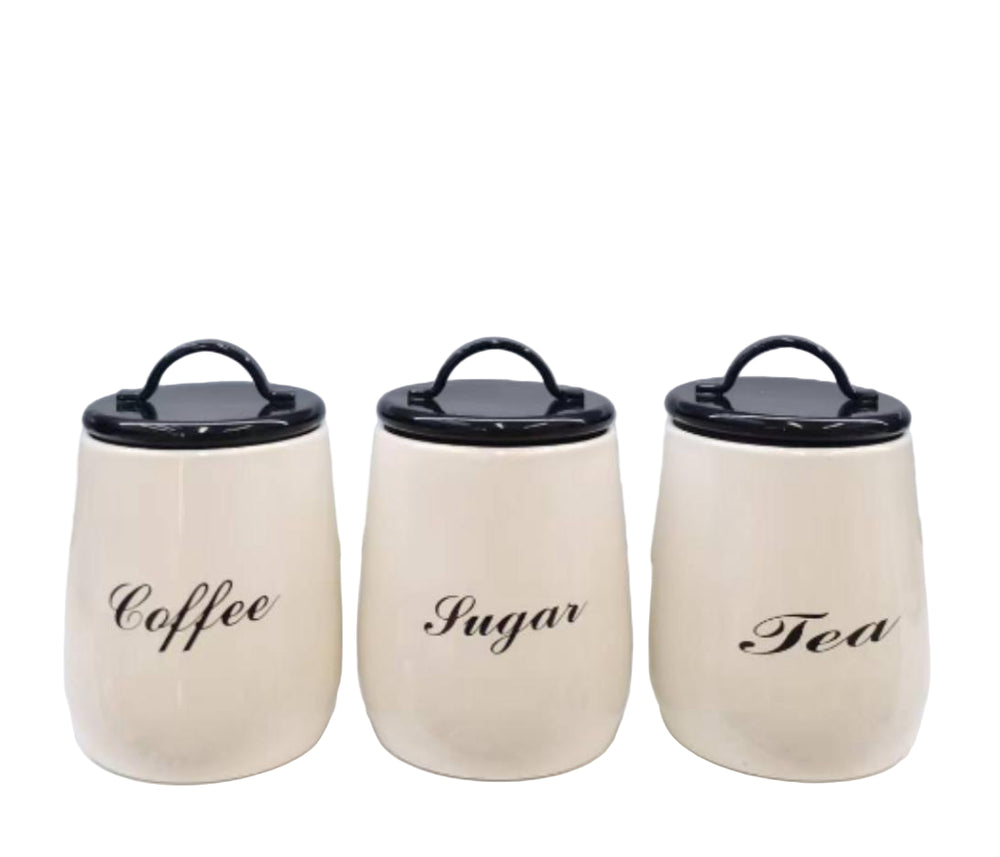 3 Pieces Metal Coffee, Tea, Sugar Jars