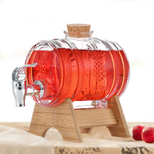 Barrel Shape Glass Juice, Water, Cocktails & Any Other Beverage Dispenser with Bamboo Stand (Available in 3 Liters 5 Liters & 8 Liters)