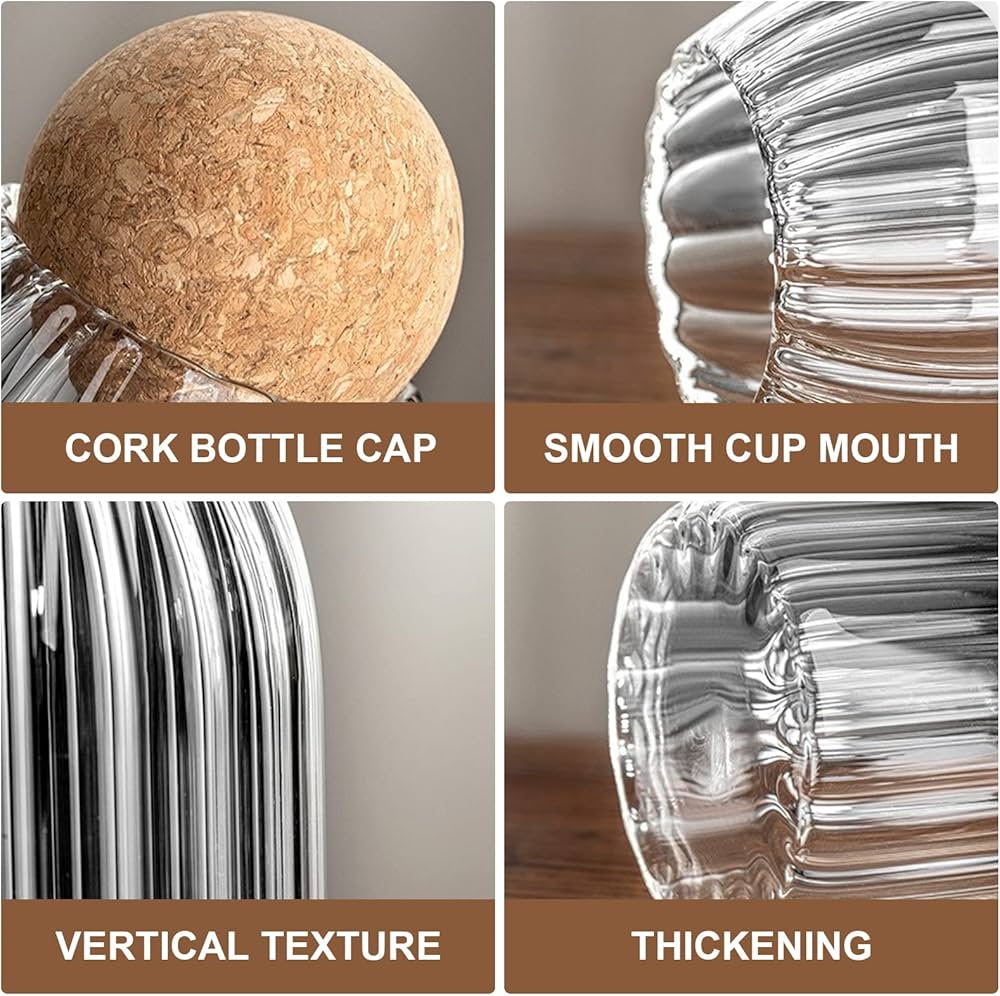 Transparent Multi Purpose Vertical Texture Jars With Airtight Cork Lid Ball.