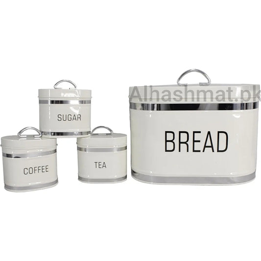 Coffee, Tea, Sugar Jars With Luxury White Breadbox