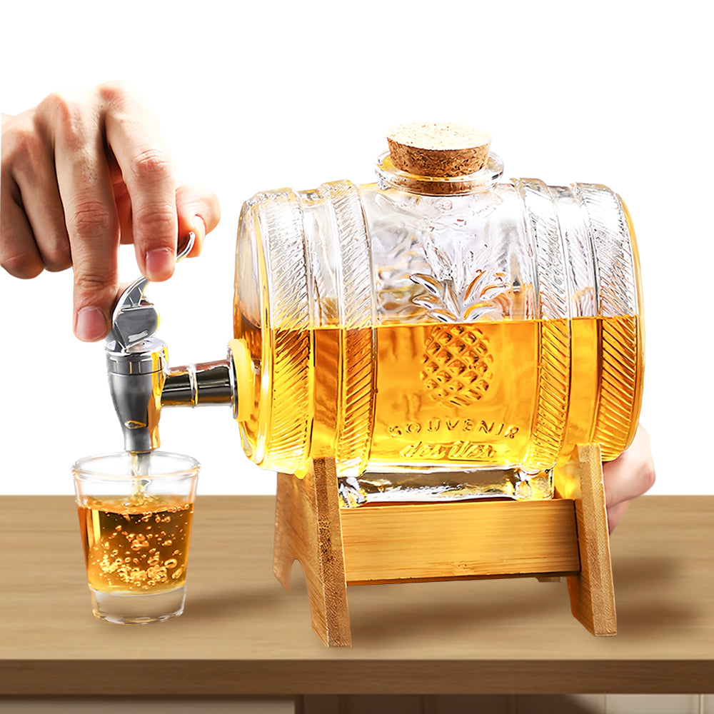 Barrel Shape Glass Juice, Water, Cocktails & Any Other Beverage Dispenser with Bamboo Stand (Available in 3 Liters 5 Liters & 8 Liters)