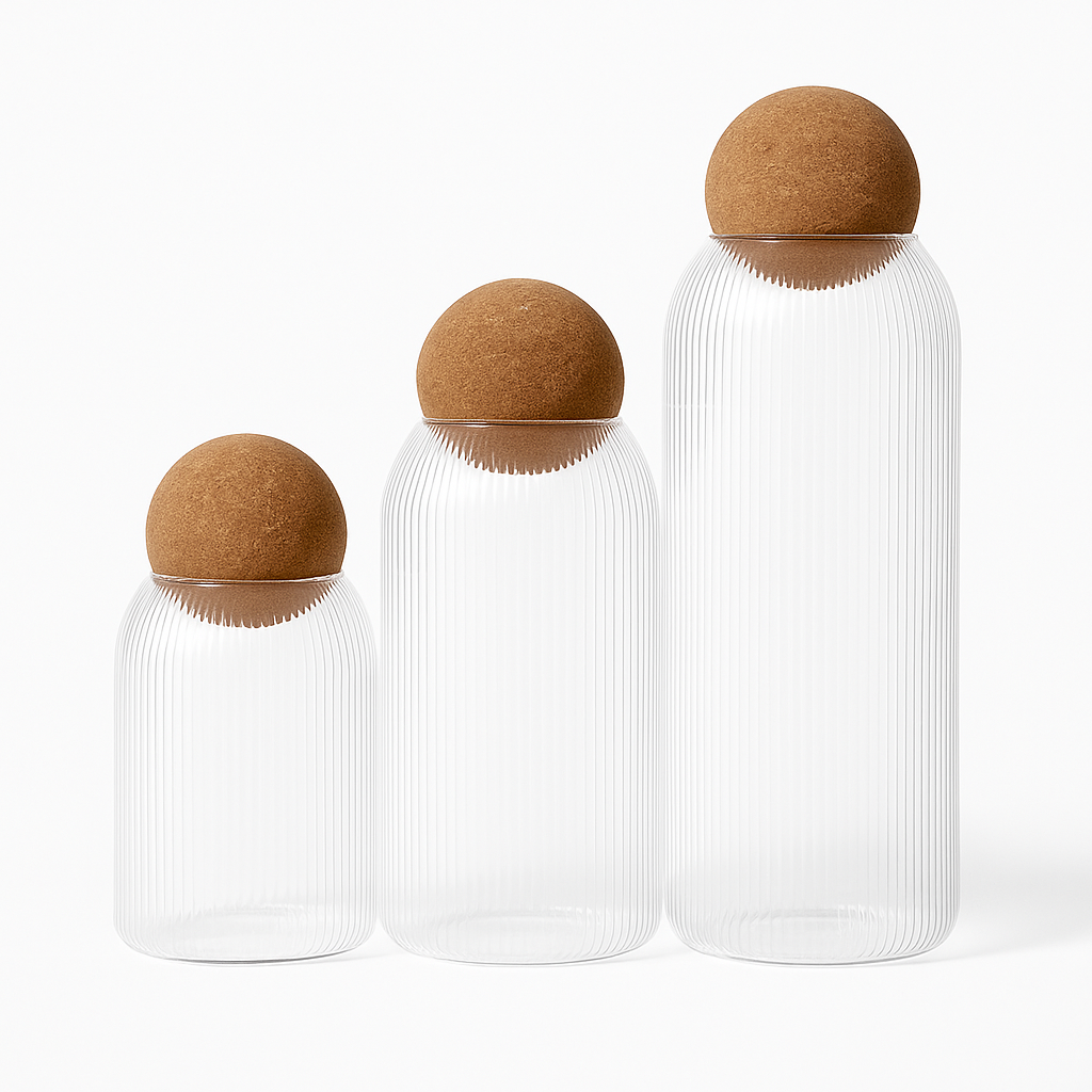 Transparent Multi Purpose Jars With Airtight Cork Lid Ball.
