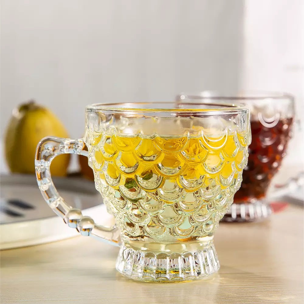 Textured Glass Set Of 6 Pieces Tea, Coffee Cup/Mug 210ML
