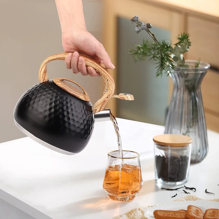 Whistle Kettle With Wooden Handle Triple Bottom By Haus Roland, Stainless Steel Teapot for Stovetop 3liter