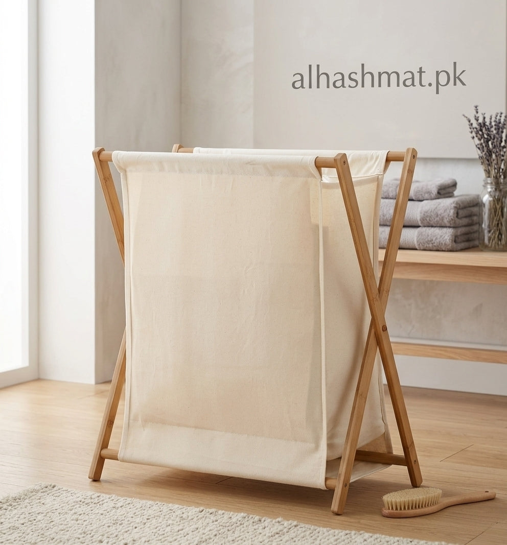 Bamboo X Frame Laundry Hamper - Beige